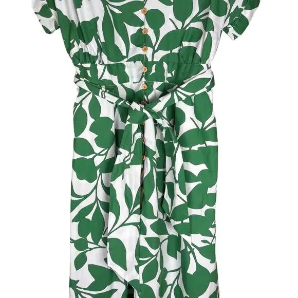 NWT Zara Floral Printed Midi Shirt Dress Women's L Cotton Green White Tropical - Picture 4 of 12